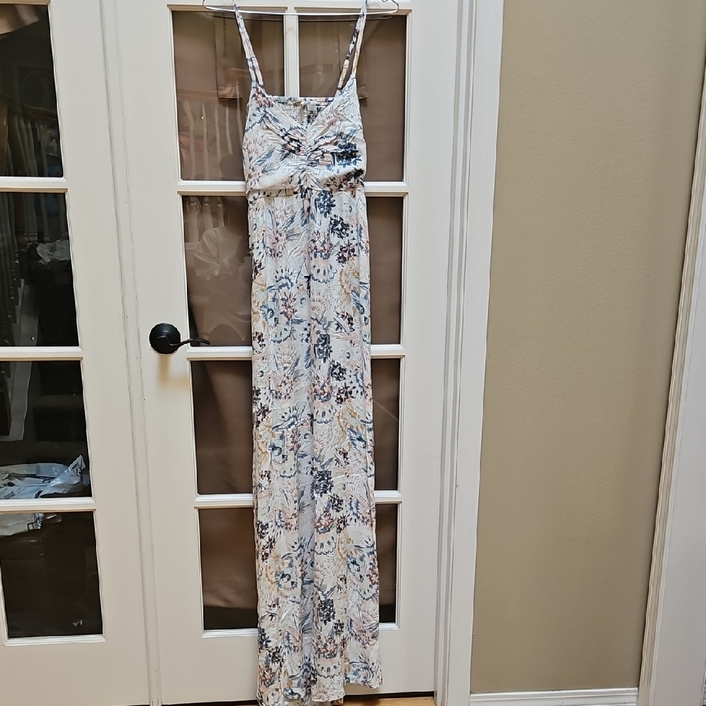 Roxy Floral Print Maxi Dress with Blue and Pink Accents